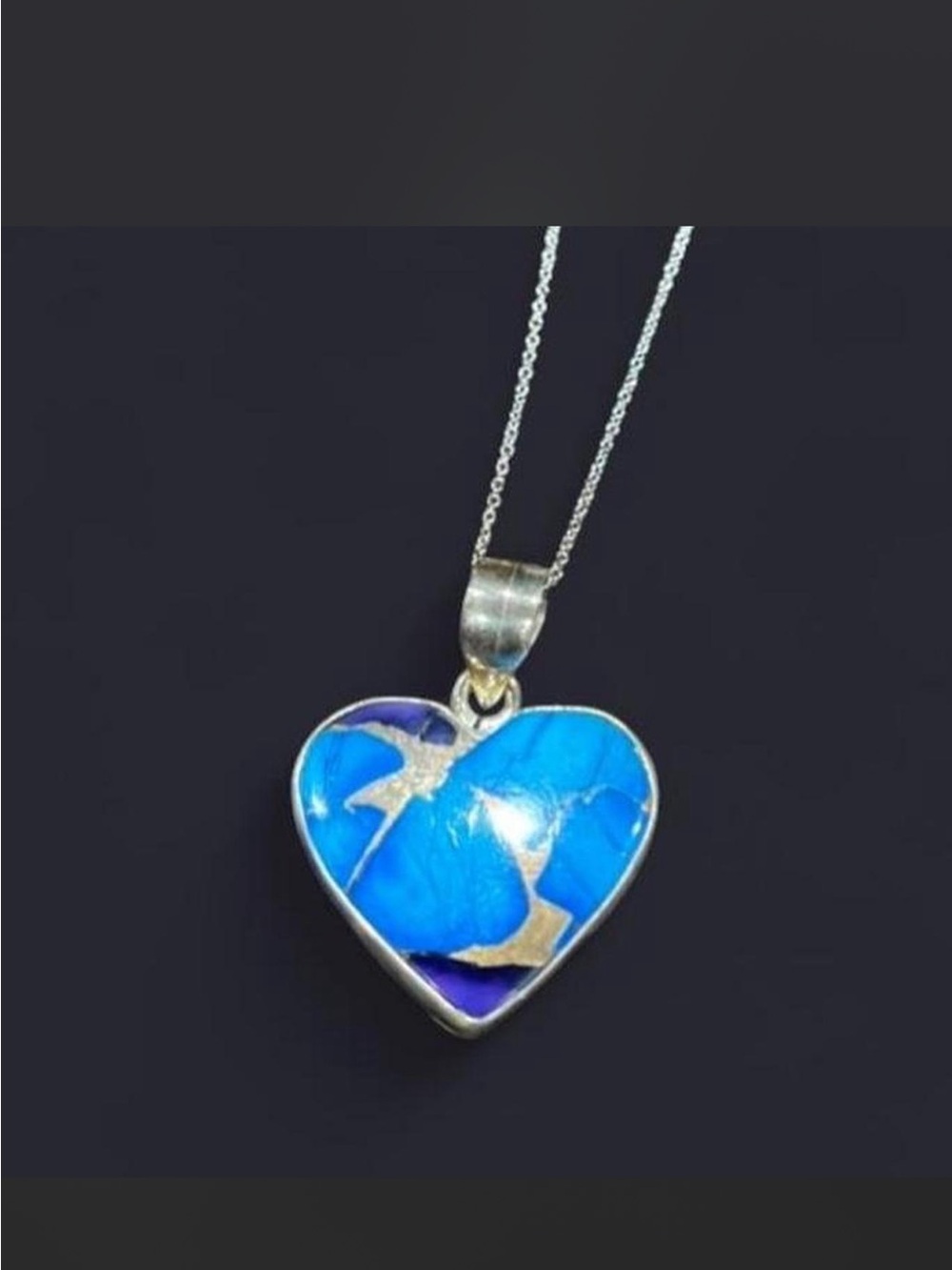 Blue Dahlia heart pendant in 925